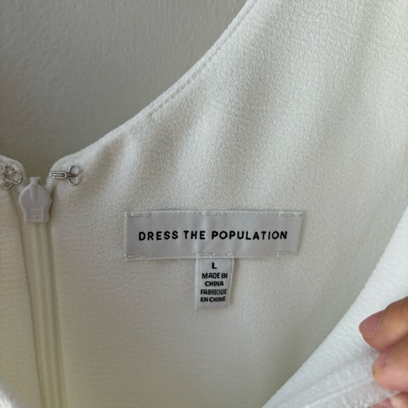 Dress The Population Sandra Plunge Sheath Gown White Sz L $198 - Picture 10 of 13